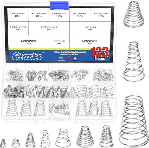 Glarks 123pcs 0.3/0.5/0.7/0.8/1mm Tower Conical Spring Set, 10 Sizes Taper Pressure Return Spring, Conical Cone Compression Spring, Taper Compressed Small Springs for Home Repair in Saudi Arabia