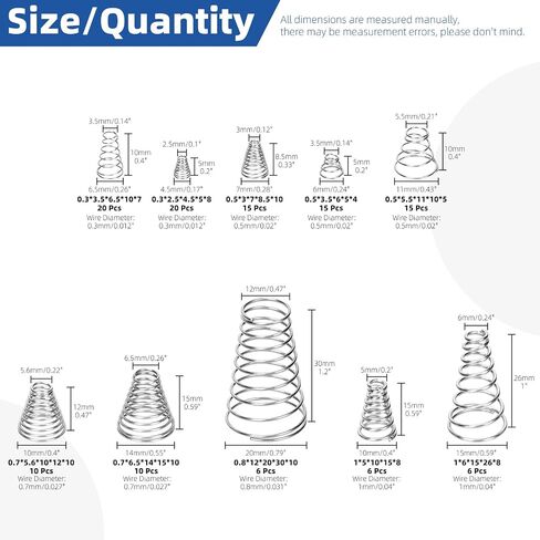 Glarks 123pcs 0.3/0.5/0.7/0.8/1mm Tower Conical Spring Set, 10 Sizes Taper Pressure Return Spring, Conical Cone Compression Spring, Taper Compressed Small Springs for Home Repair in Saudi Arabia