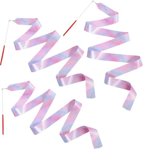 Ribbon Dance Wand Set 3 Pcs Professional Colorful Streamer Wands for Rhythmic Gymnastics Dance Performances Talent Shows Stage Routines Birthday Parties Cheerleading Artistic Performances in Saudi Arabia