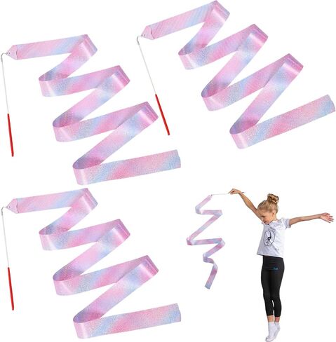 Ribbon Dance Wand Set 3 Pcs Professional Colorful Streamer Wands for Rhythmic Gymnastics Dance Performances Talent Shows Stage Routines Birthday Parties Cheerleading Artistic Performances in Saudi Arabia