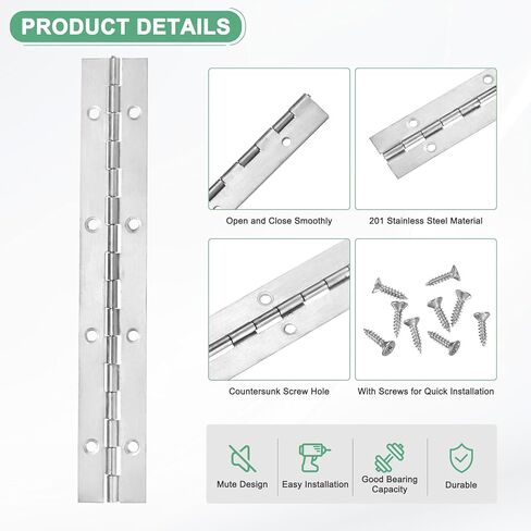 M METERXITY 2-Pack Piano Hinges, 14 Inch / 350mm Stainless Steel Continuous Piano Hinge with Holes and Screws for Cabinets Door/Storage Box [1.2X 0.04/ 30x 1mm Open Width Thick, Black] in Saudi Arabia