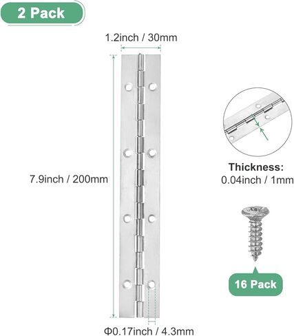 M METERXITY 2-Pack Piano Hinges, 14 Inch / 350mm Stainless Steel Continuous Piano Hinge with Holes and Screws for Cabinets Door/Storage Box [1.2X 0.04/ 30x 1mm Open Width Thick, Black] in Saudi Arabia