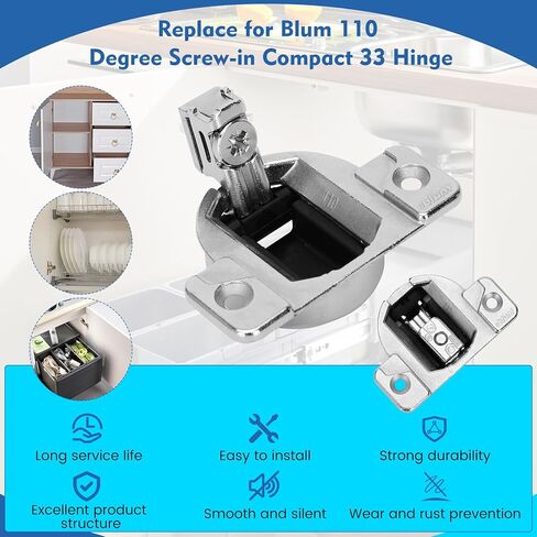 4 استبدال حزمة لـ Blum 33.3600 ، لمسمار 110 درجة مضغوط 31 و 33 ، استبدل مفصلات خزانة Blum الأصلية ، تناسب مفصلي خزانة جانبية مفتوحة (لوحة تثبيت غير مدرجة) in Kuwait