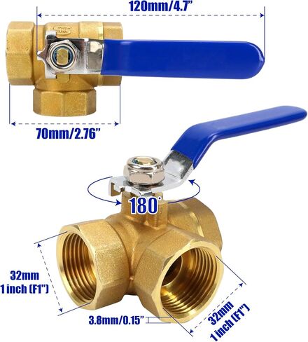 3 طريق صمام 1 بوصة DN25 صمام الكرة النحاسية T Port T-Ty-Ty-Type Three-Way TAP Port NPT صمام أنابيب الخيط الإناث لزيت الماء والبخار in Saudi Arabia