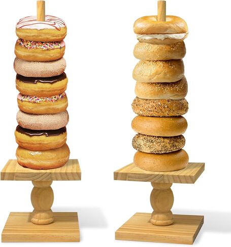 2 Pcs Donut Stand Wooden Square Doughnut Stand Bagel Stand Donut Display Tower for Dessert Table Doughnut Holders for Party Donut Display Stand for Birthday Banquet in Saudi Arabia