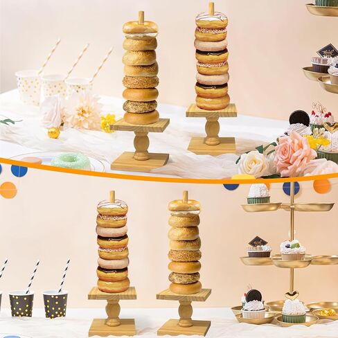 2 Pcs Donut Stand Wooden Square Doughnut Stand Bagel Stand Donut Display Tower for Dessert Table Doughnut Holders for Party Donut Display Stand for Birthday Banquet in Saudi Arabia