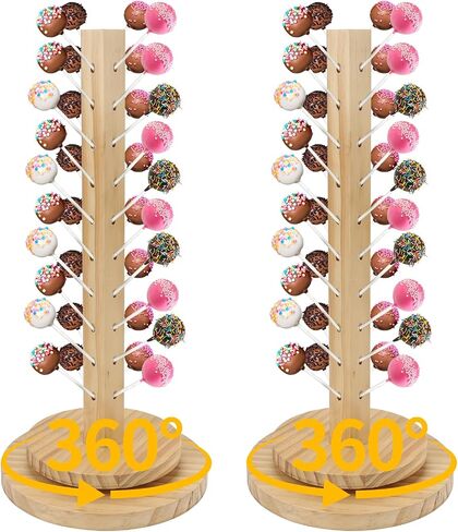 Wood Cake Pop Stand 36 Holes with Spinning Base,Cake Pop Holder Stand for Dessert Table,Lollipop Holder Candy Table Display, Dessert Stand for Wedding Birthday Baby Shower Parties Anniversaries (2 Pack) in Kuwait