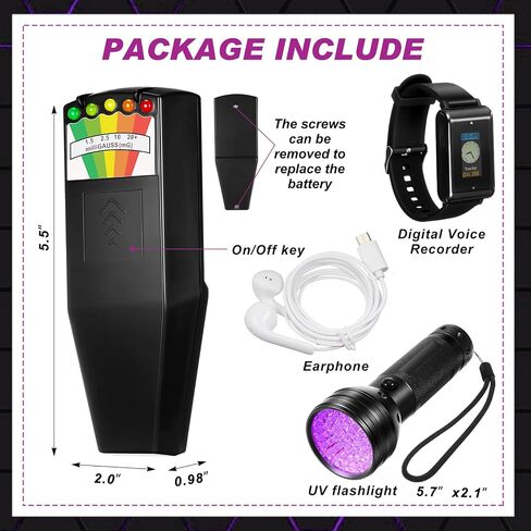 تشمل مجموعة معدات صيد الأشباح 3 PCS LED EMF كاشف الصيد المغناطيسي ، ومراقبة مسجل صوت رقمي واحد مع تشغيل 32 جيجابايت ، و 1 مصباح يدوي أسود للأشعة فوق البنفسجية لأدوات البحث الخارقة in Saudi Arabia