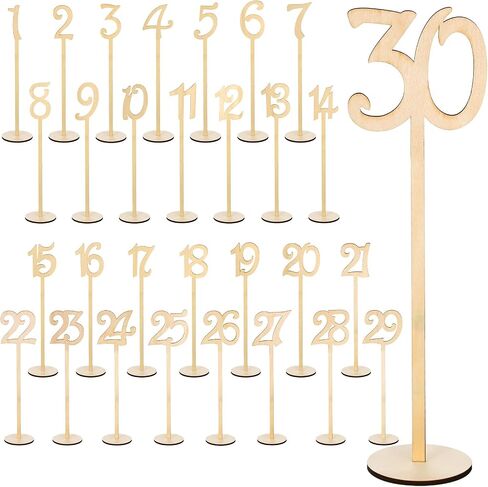 30 PCS أرقام طاولة الخشب الزفاف 1-30 للاستقبال أرقام طاولة المقعد مع قاعدة حامل لخدمة حفل الزفاف (لون الخشب) in Kuwait