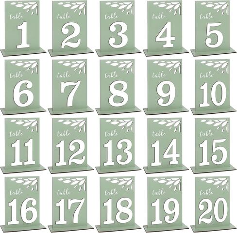 20pcs Sage Green Wooden Table Number مع المدرجات من 1 إلى 20 عرض بطاقة الخشب عرض لافتة لاستقبال حفل زفاف الحدث الحدث لوازم تقديم الطعام in Saudi Arabia