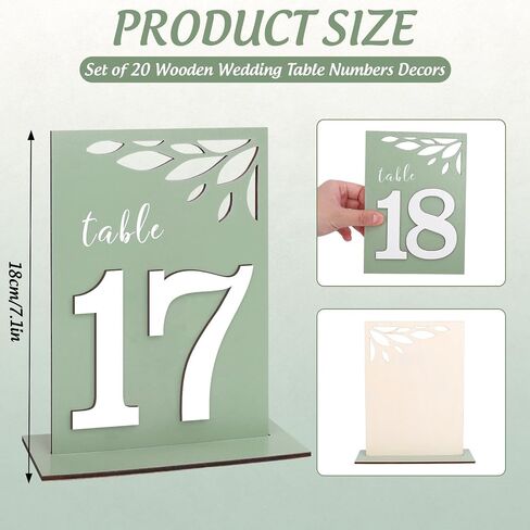 20pcs Sage Green Wooden Table Number مع المدرجات من 1 إلى 20 عرض بطاقة الخشب عرض لافتة لاستقبال حفل زفاف الحدث الحدث لوازم تقديم الطعام in Saudi Arabia