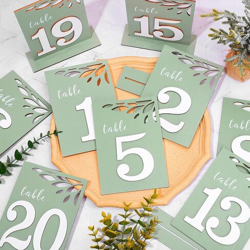 20pcs Sage Green Wooden Table Number مع المدرجات من 1 إلى 20 عرض بطاقة الخشب عرض لافتة لاستقبال حفل زفاف الحدث الحدث لوازم تقديم الطعام in Saudi Arabia