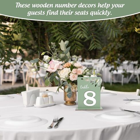 20pcs Sage Green Wooden Table Number مع المدرجات من 1 إلى 20 عرض بطاقة الخشب عرض لافتة لاستقبال حفل زفاف الحدث الحدث لوازم تقديم الطعام in Saudi Arabia