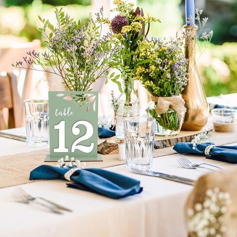 20pcs Sage Green Wooden Table Number مع المدرجات من 1 إلى 20 عرض بطاقة الخشب عرض لافتة لاستقبال حفل زفاف الحدث الحدث لوازم تقديم الطعام in Saudi Arabia