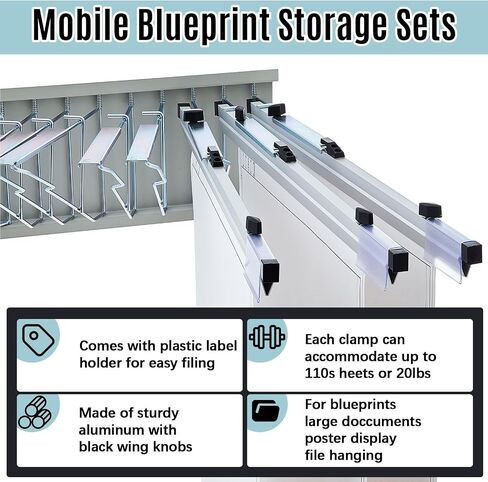 Estune Blue Print Organizer Mobile Blueprint Storage Rack مع 6 منظم ملفات حائط الحائط لعقد ما يصل إلى 1200 مخططات عرض ملفات المواقع الموظفة المواقع Office Home (24 بوصة) in Saudi Arabia