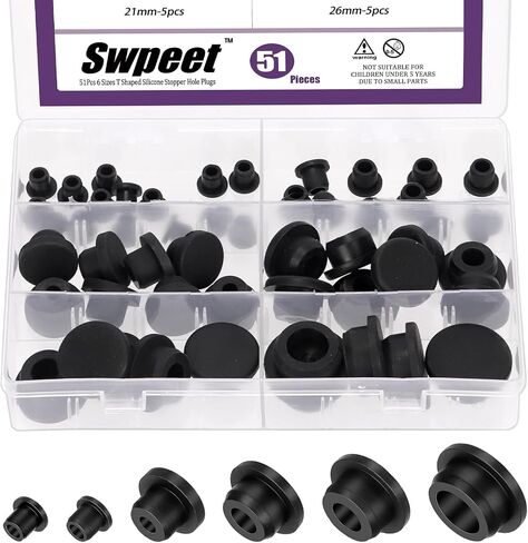 Swpeet 51Pcs 6 Sizes 8.3/10/15/19/21/26 mm Silicone Rubber Hole Plug Kit, T Shaped Rubber Stopper, Waterproof Snap-On Bottle Seal Rubber Panel Seal Cover for Sealing Powder Coating Plating Test Tube in Saudi Arabia