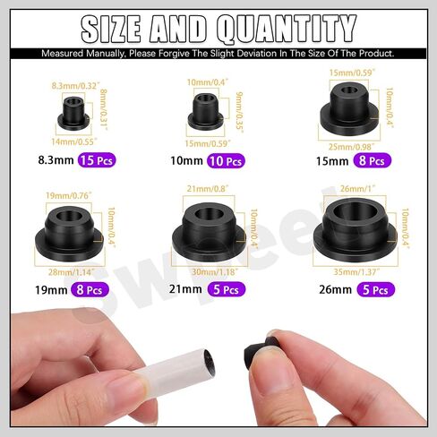 Swpeet 51Pcs 6 Sizes 8.3/10/15/19/21/26 mm Silicone Rubber Hole Plug Kit, T Shaped Rubber Stopper, Waterproof Snap-On Bottle Seal Rubber Panel Seal Cover for Sealing Powder Coating Plating Test Tube in Saudi Arabia
