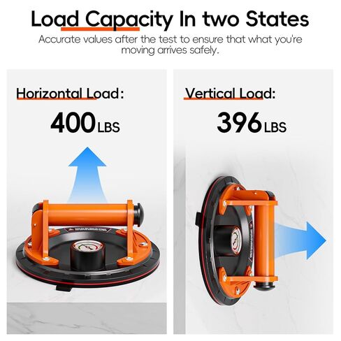 8" Heavy Duty Glass Suction Cups 2 Pack with Pressure Gauge for Lifting Large Tile, Marble, Windows, 880 lbs Load Capacity, Industrial Vacuum Lifter with Handle, Carrying Case, Gloves, Black in Kuwait