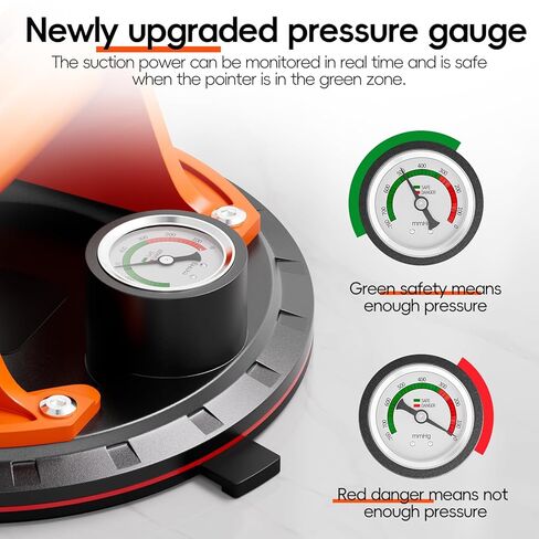 8" Heavy Duty Glass Suction Cups 2 Pack with Pressure Gauge for Lifting Large Tile, Marble, Windows, 880 lbs Load Capacity, Industrial Vacuum Lifter with Handle, Carrying Case, Gloves, Black in Kuwait