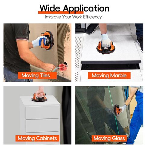 8" Heavy Duty Glass Suction Cups 2 Pack with Pressure Gauge for Lifting Large Tile, Marble, Windows, 880 lbs Load Capacity, Industrial Vacuum Lifter with Handle, Carrying Case, Gloves, Black in Kuwait