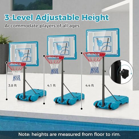 GYMAX Pool Basketball Hoop, Height Adjustable Swimming Pool Basketball Hoop Poolside with Fillable Base & Built-in Wheels for Kids Teens Adults in Saudi Arabia
