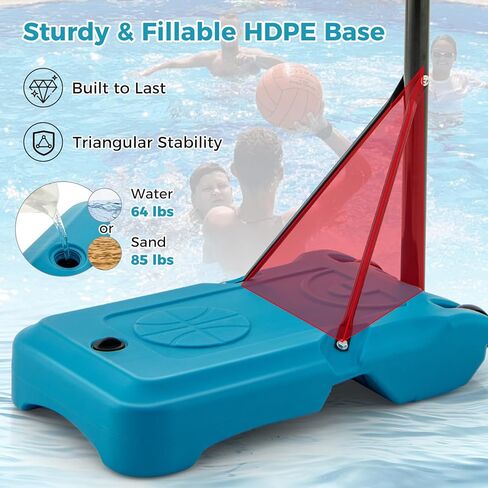 GYMAX Pool Basketball Hoop, Height Adjustable Swimming Pool Basketball Hoop Poolside with Fillable Base & Built-in Wheels for Kids Teens Adults in Saudi Arabia