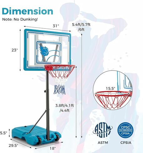 GYMAX Pool Basketball Hoop, Height Adjustable Swimming Pool Basketball Hoop Poolside with Fillable Base & Built-in Wheels for Kids Teens Adults in Saudi Arabia