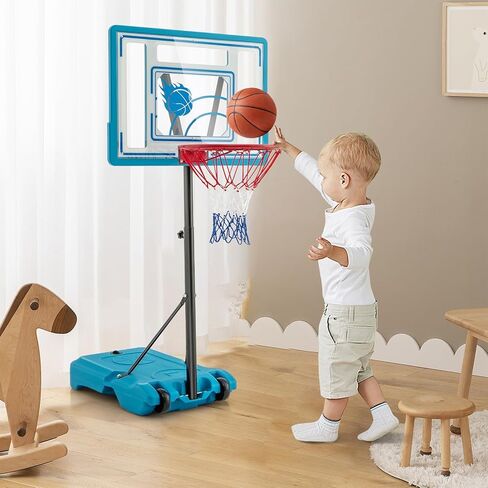 GYMAX Pool Basketball Hoop, Height Adjustable Swimming Pool Basketball Hoop Poolside with Fillable Base & Built-in Wheels for Kids Teens Adults in Saudi Arabia