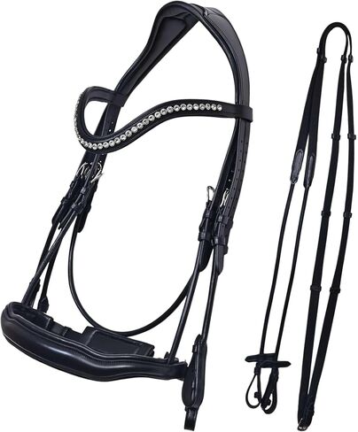 Western Leather Bitless Snaffle Bridle for Horses English Jumping Bridle with Browband,Removable Noseband, Rubber Reins, Headstall Equestrian Sports Accessories in Various Size Color Pattern in Saudi Arabia