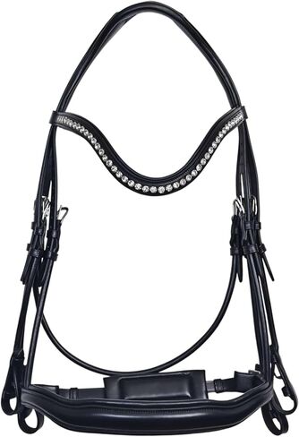 Western Leather Bitless Snaffle Bridle for Horses English Jumping Bridle with Browband,Removable Noseband, Rubber Reins, Headstall Equestrian Sports Accessories in Various Size Color Pattern in Saudi Arabia