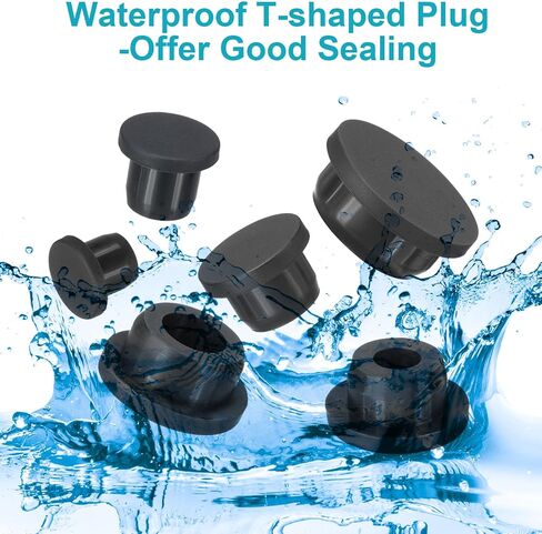 PATIKIL Silicone Rubber Plug, 18 Pcs Soft Flexible Solid Rubber Stopper T-Shaped Silicone Plugs for 10 to 11mm Hole, Black in Saudi Arabia