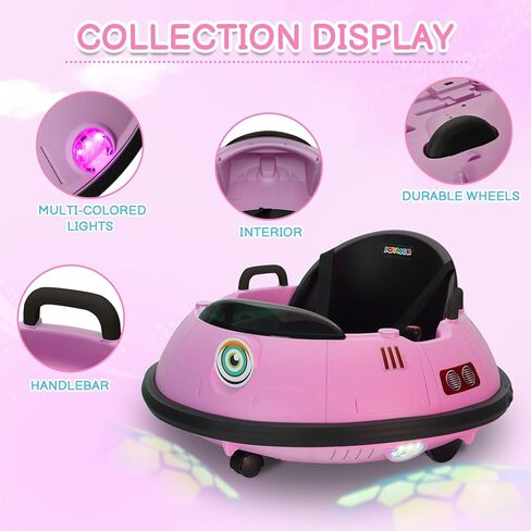 Joymor Electric Pumper Car للأطفال والأطفال الصغار ، ركوب 12 فولت على هدايا لعبة UFO للسيارة ، والسيطرة اليدوية وبعيدة ، وأضواء LED ، وسبع 360 درجة (رمادي) in Kuwait