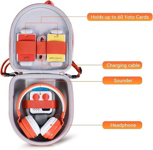 علبة السفر الصعبة متوافقة مع Yoto Mini (إصدار 2024) والملحقات ، الحافلة مع حزام الكتف يحمل مشغل موسيقى الأطفال وسماعات الرأس وما يصل إلى 60 بطاقة صوتية ، Orange in Saudi Arabia