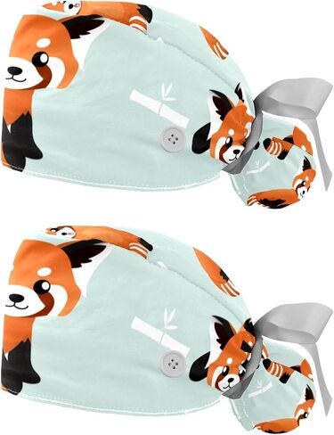 2 Packs 4om0lw Cute red Panda and Bamboo Scrub Cap, Adjustable Tie Back Hat, One Size Working Head Cover in Saudi Arabia