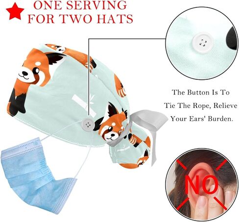 2 Packs 4om0lw Cute red Panda and Bamboo Scrub Cap, Adjustable Tie Back Hat, One Size Working Head Cover in Saudi Arabia