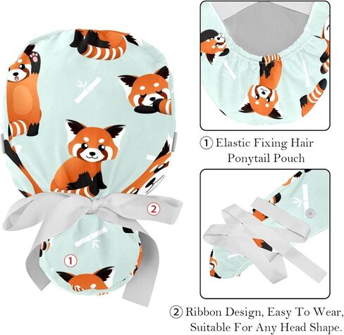 2 Packs 4om0lw Cute red Panda and Bamboo Scrub Cap, Adjustable Tie Back Hat, One Size Working Head Cover in Saudi Arabia