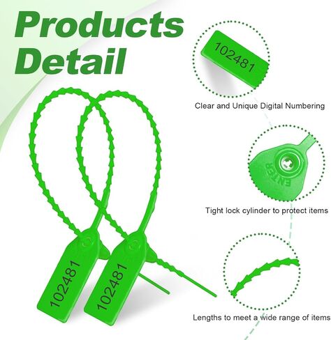 500 PCS Seals Tarning Tarning Seals Tarking Fire Fire Tags علامات أمنية مع علامات التعادل الرمز البريدي لافتات لافتات ذاتية القفل 250 مم (أخضر) in Kuwait