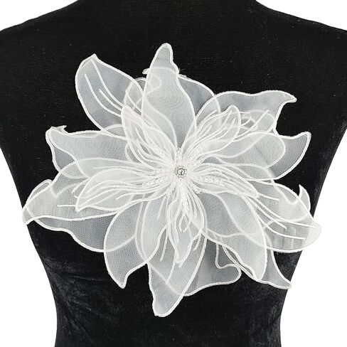 1PC 3D Lace Sequin Beaded Flower Sew on Embroidered Lace Applique Trim DIY Sewing Patch Wedding Dress Applique Decoration, Black, 11.8 x 11 Inch in Kuwait