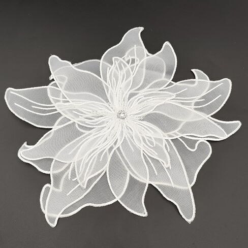 1PC 3D Lace Sequin Beaded Flower Sew on Embroidered Lace Applique Trim DIY Sewing Patch Wedding Dress Applique Decoration, Black, 11.8 x 11 Inch in Kuwait