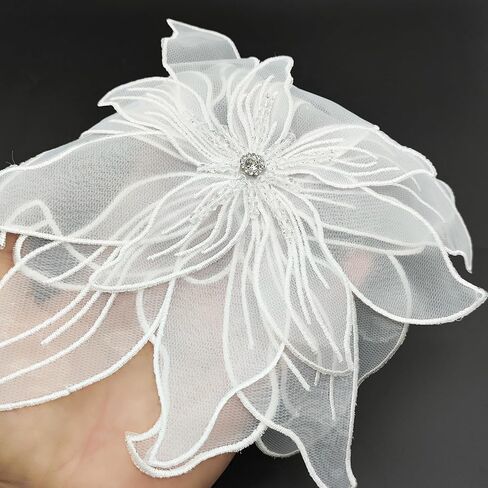 1PC 3D Lace Sequin Beaded Flower Sew on Embroidered Lace Applique Trim DIY Sewing Patch Wedding Dress Applique Decoration, Black, 11.8 x 11 Inch in Kuwait