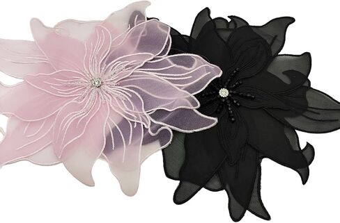 1PC 3D Lace Sequin Beaded Flower Sew on Embroidered Lace Applique Trim DIY Sewing Patch Wedding Dress Applique Decoration, Black, 11.8 x 11 Inch in Kuwait