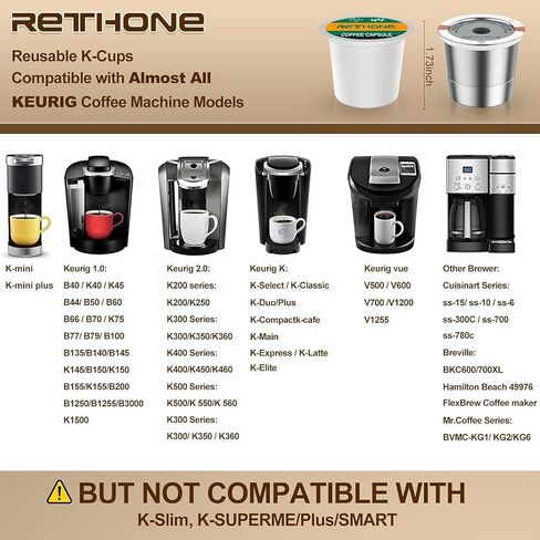 Rethone Cupable K Cup for Keurig: Stains Steel K Cup Coffee Pods متوافقة مع آلة Keurig 1.0 و 2.0 صانعي القهوة ، مرشحات القهوة الخالية من BPA مع ختم ضيق ، سهل التنظيف (4 عبوات) in Kuwait