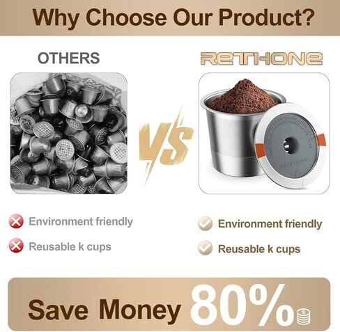 Rethone Cupable K Cup for Keurig: Stains Steel K Cup Coffee Pods متوافقة مع آلة Keurig 1.0 و 2.0 صانعي القهوة ، مرشحات القهوة الخالية من BPA مع ختم ضيق ، سهل التنظيف (4 عبوات) in Kuwait