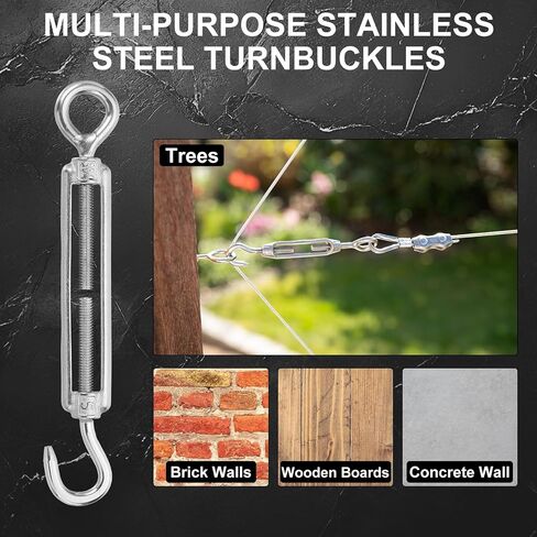 MECCANIXITY M5 Hook and Eye Turnbuckles for Cable Wire Rope Tension, 304 Stainless Steel Turnbuckle Adjustable for Shade Sail String Light Hanging Pack of 5 in Saudi Arabia
