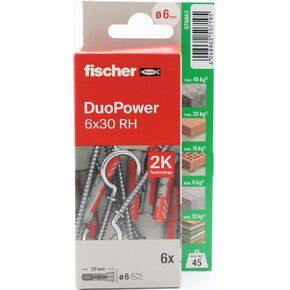fischer Duopower 5x25mm with Hooks - 8U Multi Material Wall Anchors Suitable for Hanging Bikes, Pictures, Cabinets, TVs, Shelves, Furniture in Saudi Arabia