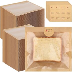 400Pcs Heat Sealable Bakery Bags with Window, 7.1x7.5 Inches Pastry Bags with Paper Stickers, Grease Resistant Kraft Cookie Bag for Donuts, Bakery Snacks, Sandwiches, Sandies in Kuwait