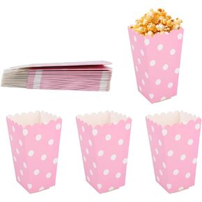 24pcs صناديق الفشار الوردي اللطيف ، حاويات دلاء الفشار من الورق المقوى المصغرة مع أكواب البولكا البيضاء حقائب علاجية وعاء ملحقات الذرة البوب ​​الصغيرة لمستلزمات الحفلات. in Kuwait