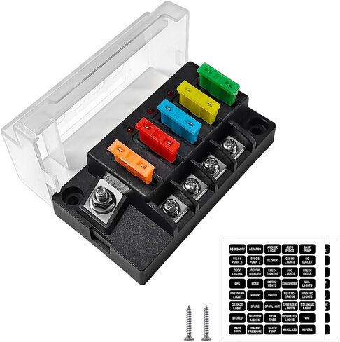 12V Fuse Block, 6 Circuits ATO Blade Fuse Block with LED Indicator, Waterproof Marine Fuse Panel with Damp-Proof Cover, Fuse Block Relay Box Kit for 12V/24V Car Truck Boat (6 Way) in Saudi Arabia