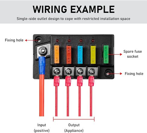12V Fuse Block, 6 Circuits ATO Blade Fuse Block with LED Indicator, Waterproof Marine Fuse Panel with Damp-Proof Cover, Fuse Block Relay Box Kit for 12V/24V Car Truck Boat (6 Way) in Saudi Arabia