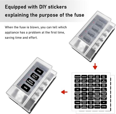12V Fuse Block, 6 Circuits ATO Blade Fuse Block with LED Indicator, Waterproof Marine Fuse Panel with Damp-Proof Cover, Fuse Block Relay Box Kit for 12V/24V Car Truck Boat (6 Way) in Saudi Arabia